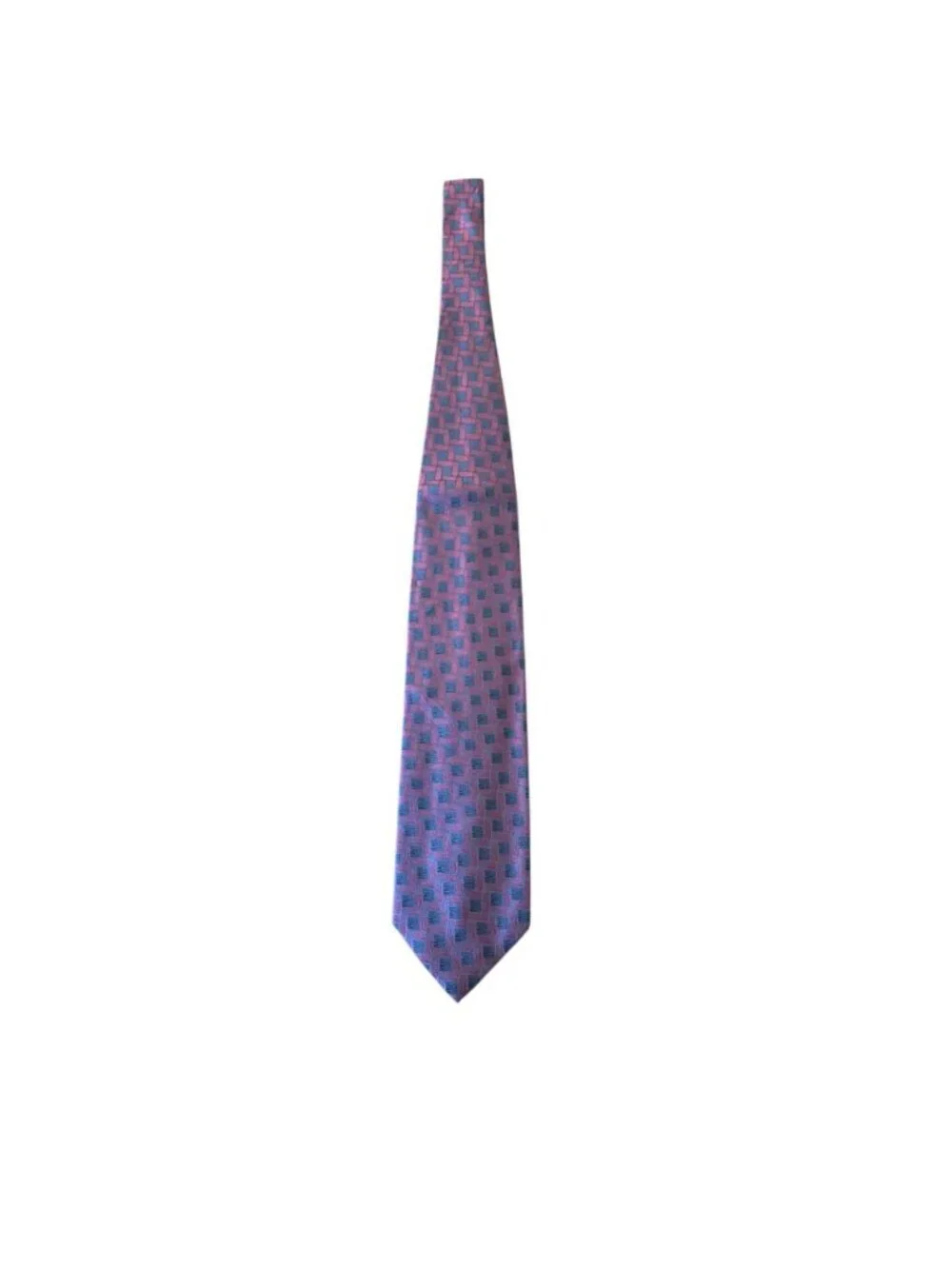 Kenneth Cole New York Silk Tie Blue Red Basketweave Geometric Vintage Corporate